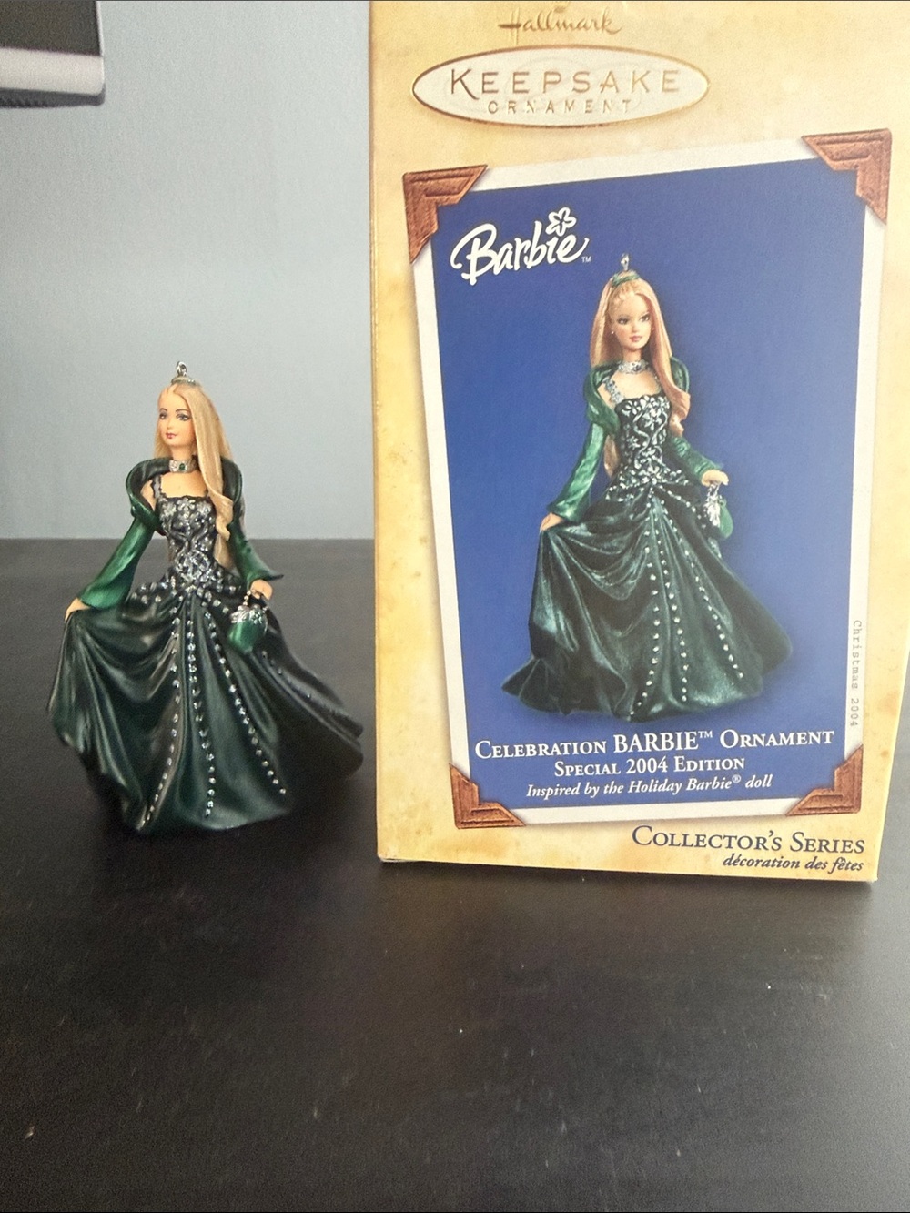 Hallmark Barbie Ornament in Emerald and Silver Gown